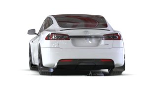 Tesla Model S Mud Flaps - Front + Rear - Rally Armor - UR Series, Metallic Black Logo - Black - `21-`25 Tesla Model S Mud Flaps - Front + Rear - Rally Armor - UR Series, Metallic Black Logo - Black - `21-`25